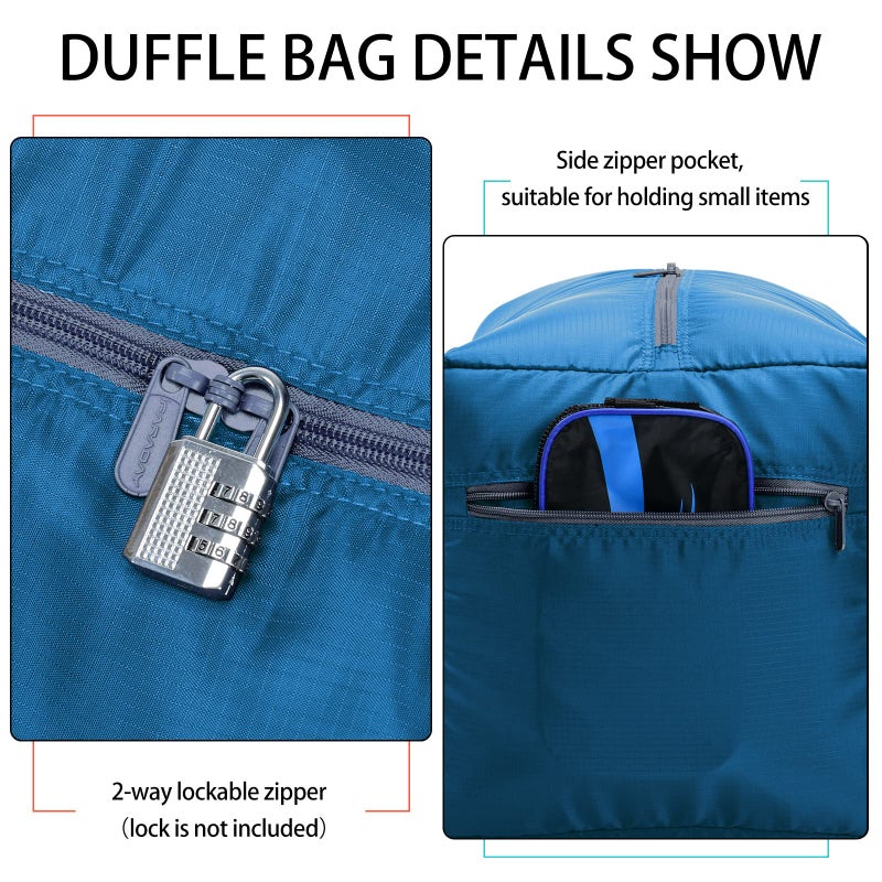 iFARADAY Foldable Duffel Bag 30" / 75L Lightweight with Water Rresistant for Travel-Blue - Image 2